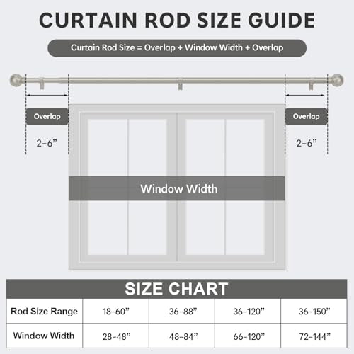 Silver Curtain Rods for Windows 66 to 120 Inch 7/8" Diameter Long - color: Silver, size: 36"-120"|1 Pack