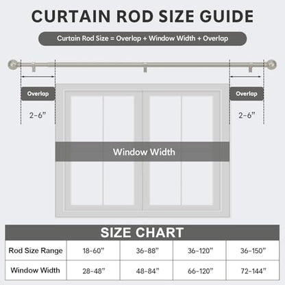 Silver Curtain Rods for Windows 66 to 120 Inch 7/8" Diameter Long - color: Silver, size: 36"-120"|1 Pack
