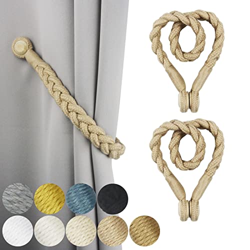Magnetic Soft Curtain Tiebacks Rope Cotton Window Curtain Holdbacks Porlau - color: Dark Beige, size: 2 Pack