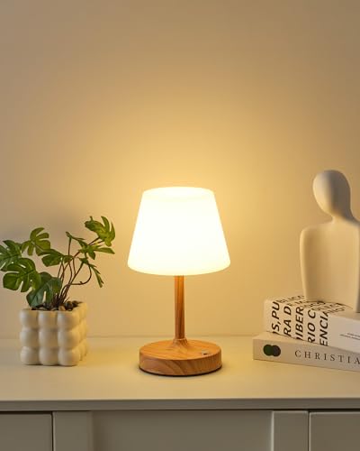 PUSU Cordless LED Wood-Grain Small Table Lamp, Waterproof Shower Desk lamp - color: Wood-grain (Metal + PE Plastic)