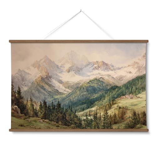 HUARCEY Extra Large Canvas Wall Art, Snowy Mountain Framed Hanging Scroll - color: Mountain Vista, size: 54"L x 36"W