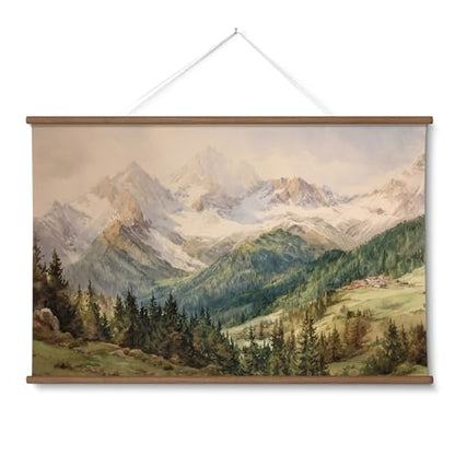 HUARCEY Extra Large Canvas Wall Art, Snowy Mountain Framed Hanging Scroll - color: Mountain Vista, size: 54"L x 36"W