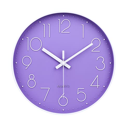 jomparis Purple Wall Clock 12 Inches Silent Quartz Wall Clock Lavender Decor for Girls Bedroom, Nursery - color: 1 Pack - Purple, size: 12 Inch