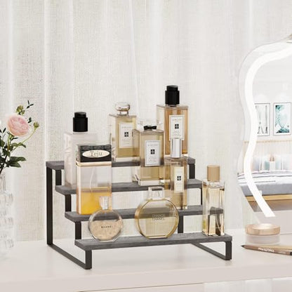 YINMIT Wooden Display Riser Stand, Tiered Perfume and Cologne Organizer Stand, 4 Tier Spice Rack Organizer, Rustic Display Shelf for Candles (4 Tier,Grey) - color: 4 Tier,1 Pack,Grey