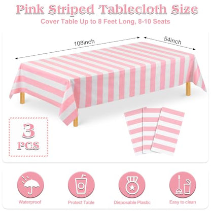 NatNarr 3 Pack Pink Striped Tablecloths, Pink and White Striped Tablecloth - color: Pink Striped
