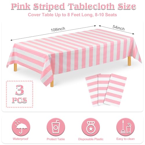 NatNarr 3 Pack Pink Striped Tablecloths, Pink and White Striped Tablecloth - color: Pink Striped