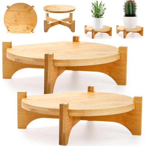 Pumtus 2 Pack Small Plant Stand, Wood Indoor Planter Stand, Bamboo Detachable Flower Pot Holder, Mid Century Potted Plant Rack for Outdoor Garden Home, Fits Up to 8 Inch Planter (Pot Not Included)