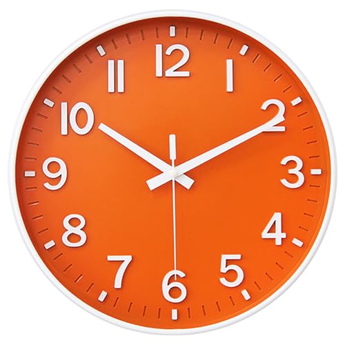 12 Inch Wall Clock Battery Operated Silent Non Ticking Clock Orange White Modern Round Wall Clock with 3D Numbers Decorative for Kitchen Bedroom Living Room Office Classroom - color: Orange White, size: 12 Inch