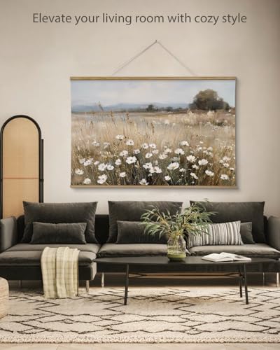 ARPEOTCY Extra Large Framed Wall Art, Wildflower Field Floral, 36x54 In - color: Yellow Wildflower Field