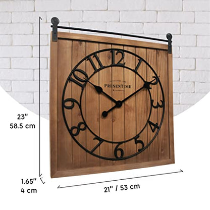 Presentime Farmhouse Barn Door Clock - color: Brown Wood