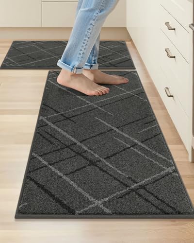 COSY HOMEER Kitchen Rugs,2 PCS Kitchen Mats Non Slip Washable,Gray - color: Grey, size: 24"x36" + 24"x60"