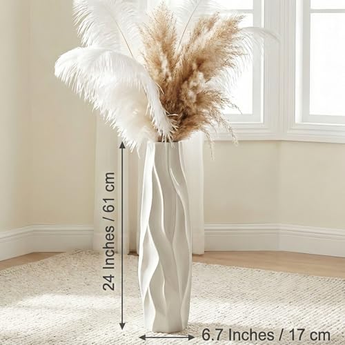White Tall Ceramic Floor Vase, 24 Inch, Pleated Wave Design - color: Shape 1, size: 24 Inch