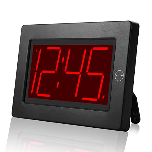 Alarm Clock,3" LED,3-level Brightness,Battery Operated,Wall-mount/Table-top - color: Black Case-red Led Digit