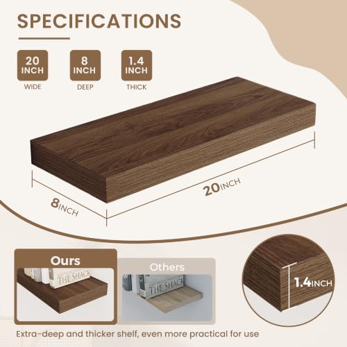 Dreamland 20 Inches Wall Mounted Wood Floating Shelves, Walnut, 2 Pack - color: Walnut, size: 20in