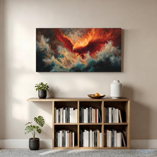 Red Fire Phoenix Wall Art Prints 20"x40" Abstract Wall Art For Bedroom - color: HX6C, size: 40"L x 20"W