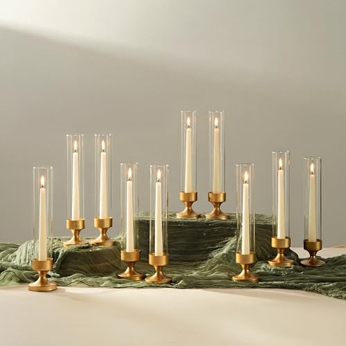 NUPTIO Hurricane Glass Candle Holder: Set of 10 Metal Taper Candle Holders - size: 10 pcs