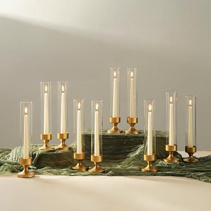NUPTIO Hurricane Glass Candle Holder: Set of 10 Metal Taper Candle Holders - size: 10 pcs