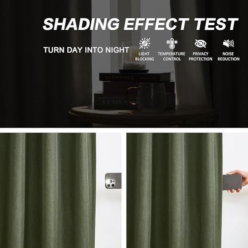 DUALIFE Olive Green Pinch Pleated Curtains 63 Inches Long Burg,Back Tab with Hooks, Cooling Heat Reflective Linen Drapes for Bedroom Track System(Olive,2 Panels W40 xL63) - color: Olive Green, size: 40"W x 63"L (Pack of 2)
