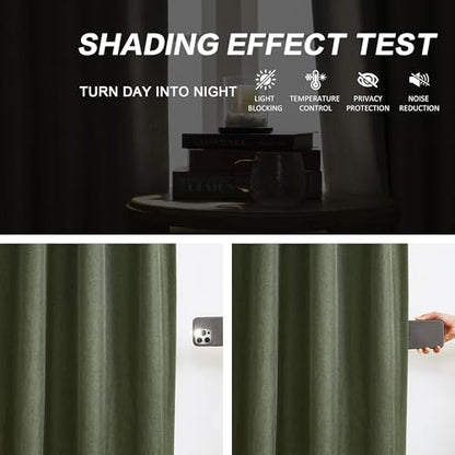 DUALIFE Olive Green Pinch Pleated Curtains 63 Inches Long Burg,Back Tab with Hooks, Cooling Heat Reflective Linen Drapes for Bedroom Track System(Olive,2 Panels W40 xL63) - color: Olive Green, size: 40"W x 63"L (Pack of 2)