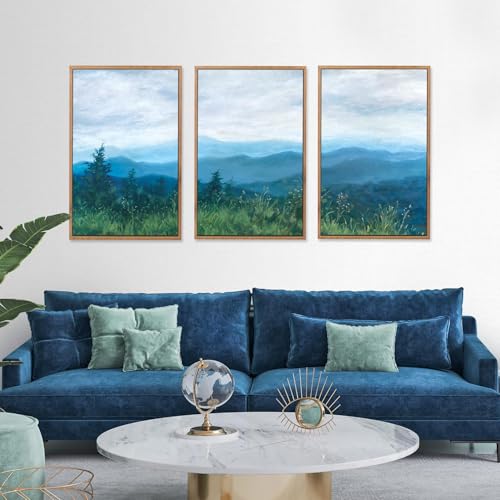 CHDITB 3Pcs Blue Ridge Mountain Forest Framed Canvas Wall Art 16x24 Inch - color: Blue Mountain, size: 16"L x 24"W