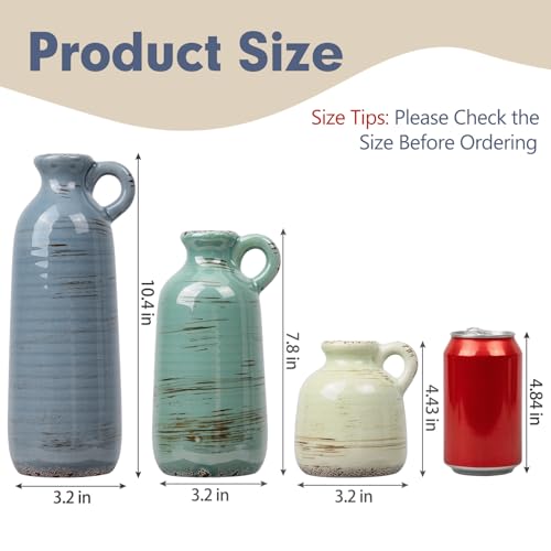 Ceramic Vase Set of 3, Vase Home Decor with Handle, Waterproof Vases - color: 3pcs-multicolor With Handle
