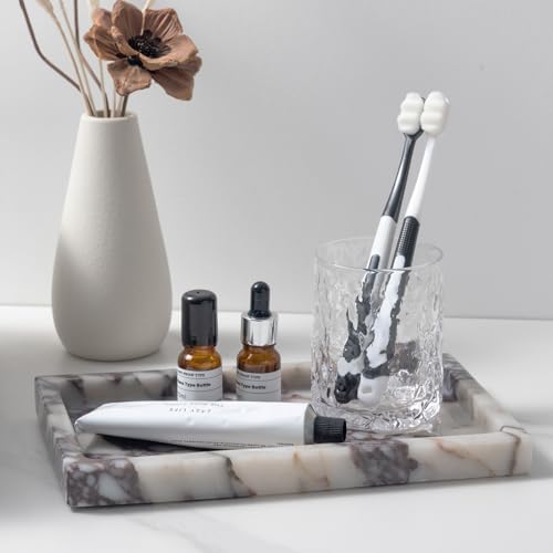 Natural Calacatta Viola Marble Tray 10"x6" Rectangular - Non-Resin Bathroom Vanity Organizer & Office Desk Tray | Waterproof Stone Serving Platter for Jewelry/Perfume (Purple Portoro) - style: Calacatta Viola - 1 Pack