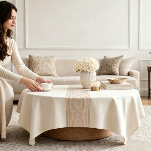 Square Linen Tablecloth Retro Floral Spillproof Cloth, 55x55 Inch - color: Beige Hh, size: 55"x55"fits 4 seats (table length 31"-37")