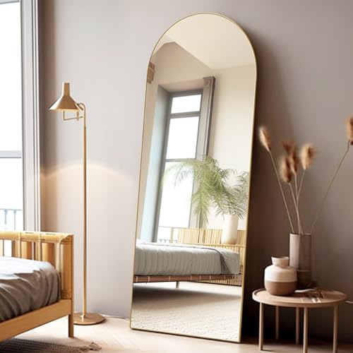 Otlsh Arched Floor Mirror, 58"18" Full Length Mirror with Stand, Freestanding, Aluminum Frame - Gold - color: Gold, size: 59"L x 18"W