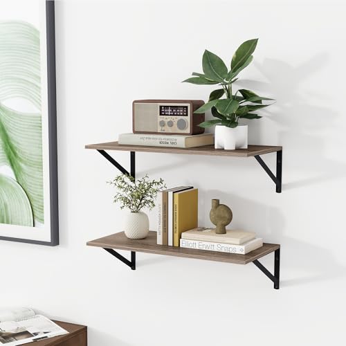 Heimlove 24W x 12D Deep Floating Shelves Set of 2 Grey - color: Grey With Black Metal Bracket, size: 24Wx12Dx5.8H