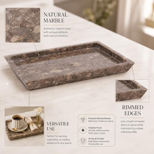 Rectangle Marble Tray for Vanity & Bathroom Counter, 12" Serving Tray - color: Oceanic