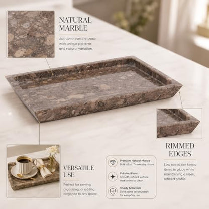 Rectangle Marble Tray for Vanity & Bathroom Counter, 12" Serving Tray - color: Oceanic