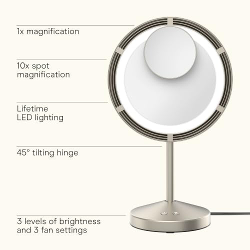 Conair Vanity Mirror with Lights, Adjustable Fan & Brightness, Round - color: Silver