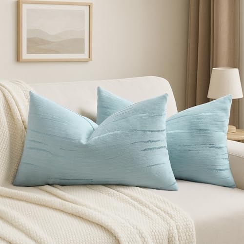 HAUSSY Pack of 2 Embossed Lumbar Throw Pillow Covers 12x20 Inch, Light Blue - color: Light Blue, size: 20" x 12" (Pack of 2)