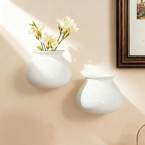 White Ceramic Wall Planters, Set of 2, 4.7 Inch, Flared Design - color: 2pcs-small