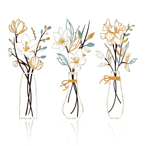 Zzbakress 3 Pieces Metal Flowers Wall Art for Bathroom (Beige Gold) - color: Beige Gold