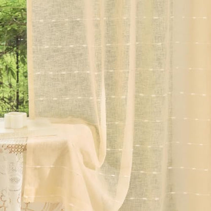 Pale Yellow Sheer Curtains for Living Room 63 Inch Linen 2 Panels - color: Pale Yellow, size: 52"W x 63"L (Pack of 2)