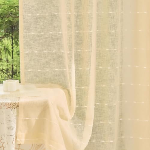 Pale Yellow Sheer Curtains for Living Room 72 Inch Linen 2 Panels - color: Pale Yellow, size: 52"W x 72"L (Pack of 2)