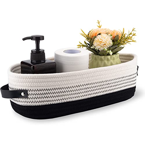 Cotton Rope Toilet Basket Bathroom Decor Baskets, Toilet Paper Holder Basket, Farmhouse Home Decor Organizing Small Baskets 13"x5.9"x4" Black - color: 1 pack Black