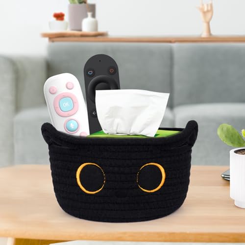 Small Storage Basket, Black Cat Cotton Rope Cute Basket Toy Bin - color: Black, size: 9 × 5 inches