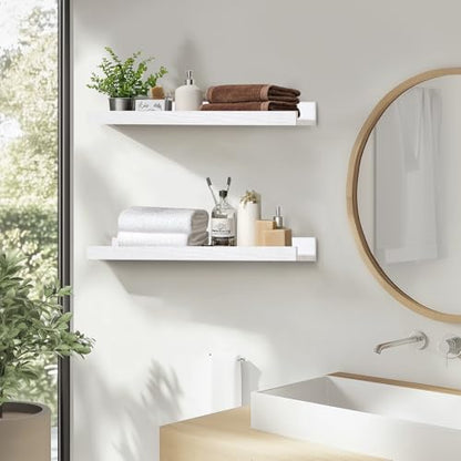 Muzilife 16" Wood Floating Shelves Wall Shelf with Lip, 2Pcs, White - color: White, size: 16"