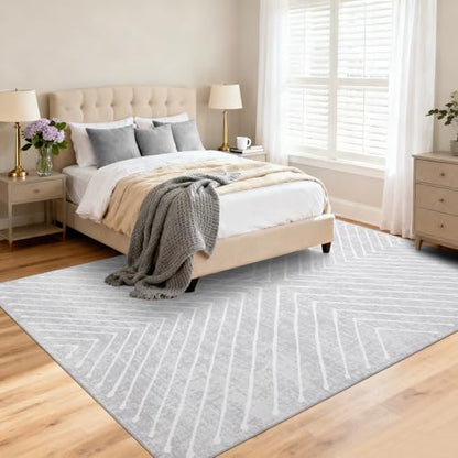 ROYHOME Large Washable Area Rug 6x9 Modern Geometric Striped Soft Carpet - color: Grey, size: 6' x 9' (Rectangular)