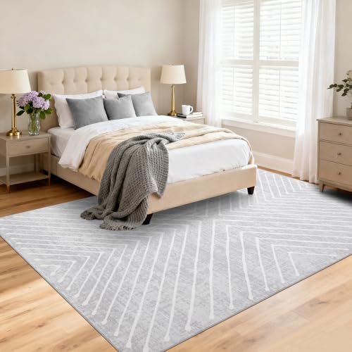 ROYHOME Large Washable Area Rug 6x9 Modern Geometric Striped Soft Carpet - color: Grey, size: 6' x 9' (Rectangular)