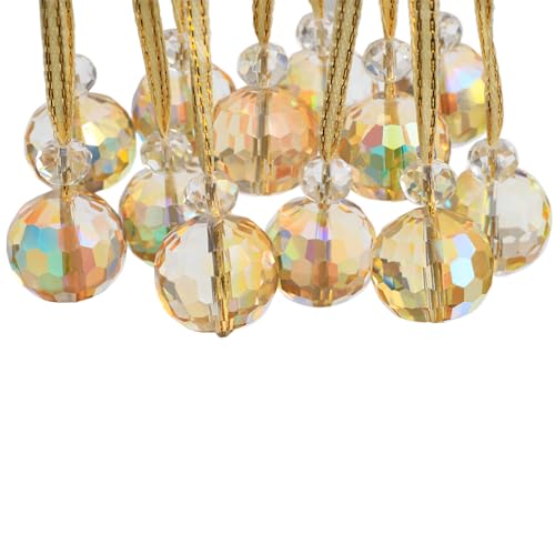 12 Pcs Crystal Glass Christmas Balls Ornaments, 0.87" Mini Prism Ball Christmas Tree Decorations, Hanging Crystal Ornament Clearance for Xmas Wedding Party Home Decor (Sparkly Gold) - color: Sparkly Gold