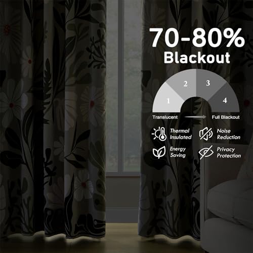 RoomTalks Henri Matisse Blackout Window Curtains for Bedroom Living Room 84 Inches Length 2 Panels, Modern Abstract Aesthetic Botanical Cute Boho Floral Curtain Panels Drapes Green and Greyish White - color: Green and Greyish White