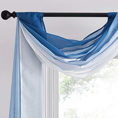 NICETOWN Navy Blue Ombre Sheer Scarf Curtains Valances, Elegant Backdrop Voile Texture for Indoor Outdoor Wedding Ceremony/Party/Pergola Canopy, Set of 2, W60 x L216 - color: Ombre Navy Blue