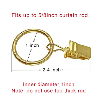 LLPJS Curtain Rings with Clips, 1 inch ID, 44 Pack, Gold - color: Gold, size: 1" I D Set of 44