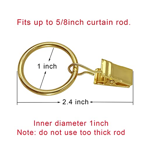 LLPJS Curtain Rings with Clips, 1 inch ID, 100 Pack, Gold - color: Gold, size: 1" I D Set of 100