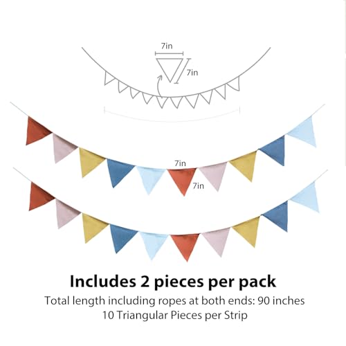 3.9ft Half Circle Banner - Pastel Cotton Pennants for Kids Tent, Nursery & Birthday Party Decor Pastel pennant banner | Single Sided Hanging Banners (2-Strip Pack) - color: Tuscany