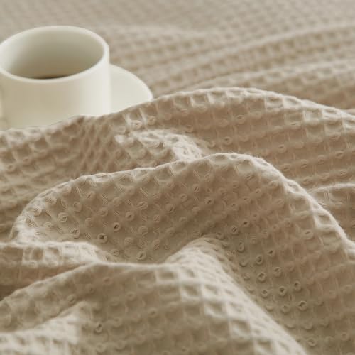 PHF 100% Cotton Waffle Throw Blanket Lightweight Breathable, Simply Taupe - color: Khaki/Simply Taupe, size: Throw(50" x 60")