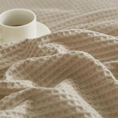 PHF 100% Cotton Waffle Throw Blanket Lightweight Breathable, Simply Taupe - color: Khaki/Simply Taupe, size: Throw(50" x 60")